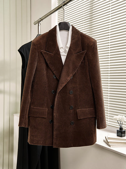 Damen Cordblazer Klassischer Schnitt Doppelknopf Beige