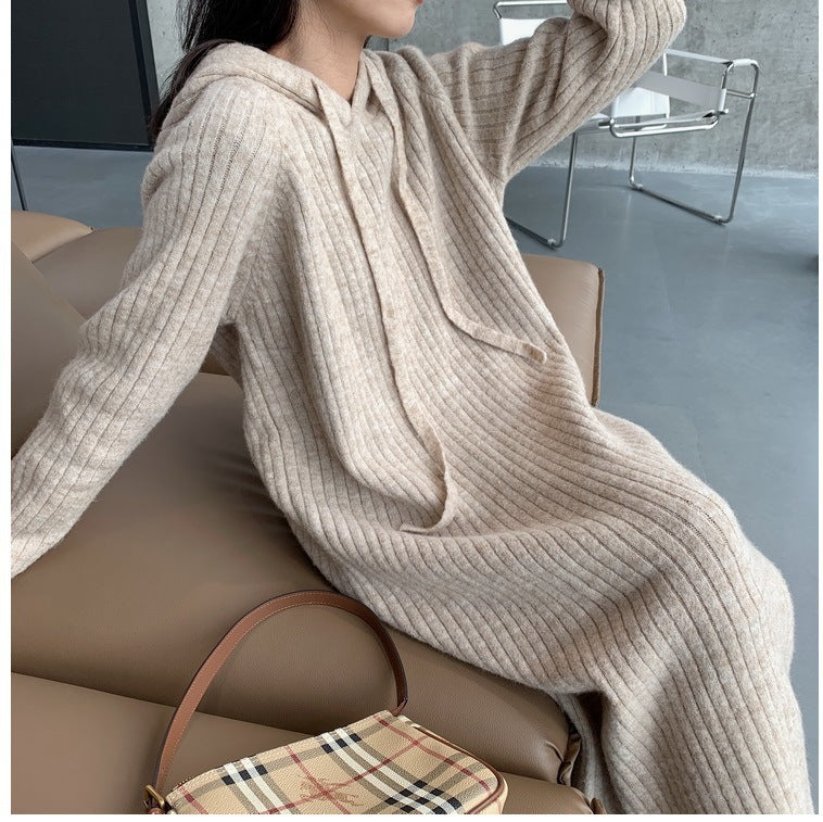 Damen Strickpullover Kapuze Rippstruktur Norvielle
