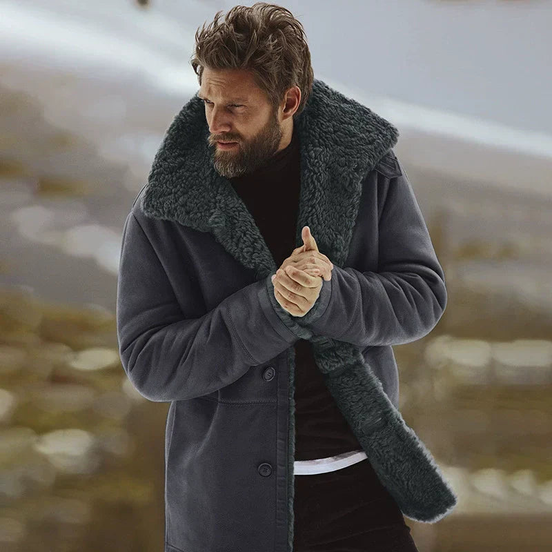 Herren Mantel Shearling Kragen Fleece gefüttert
