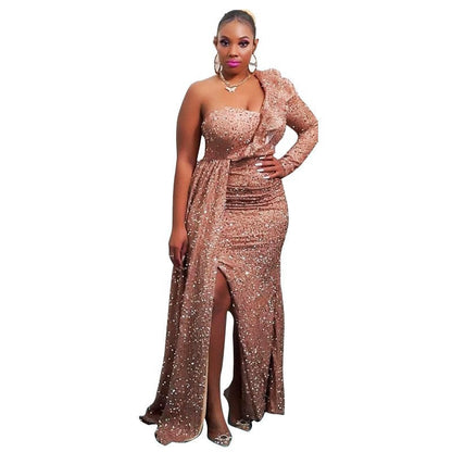 Damen Pailletten-Kleid Asymmetrischer Schnitt Glitzer Effekt