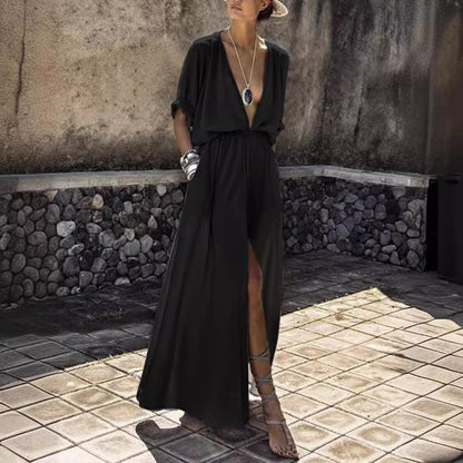 Damen Maxikleid V-Ausschnitt Hautfreundlich