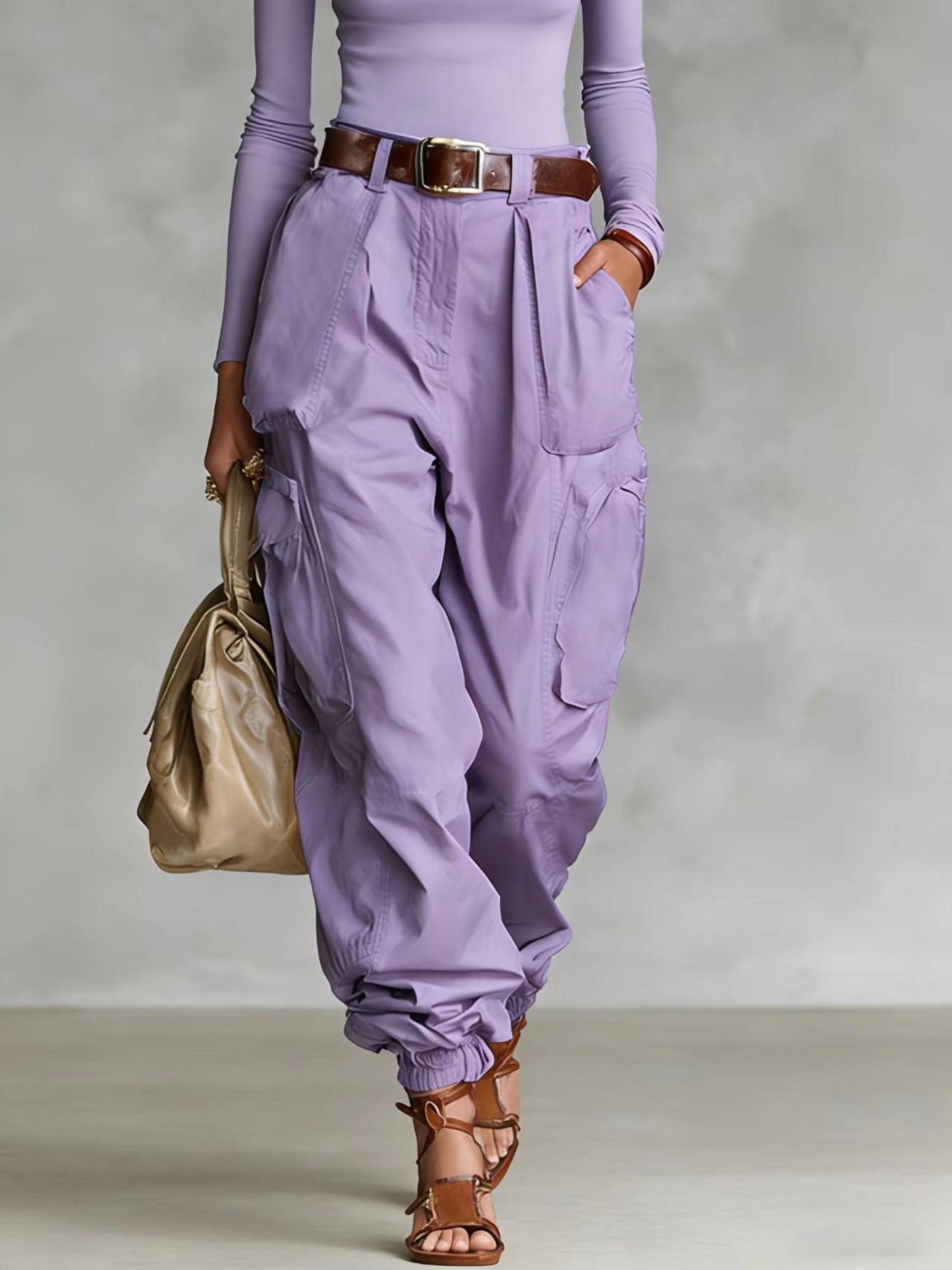 Damen Cargo-Hose Elastischer Bund Praktische Taschen