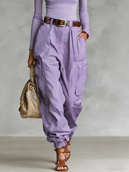 Damen Cargo-Hose Elastischer Bund Praktische Taschen
