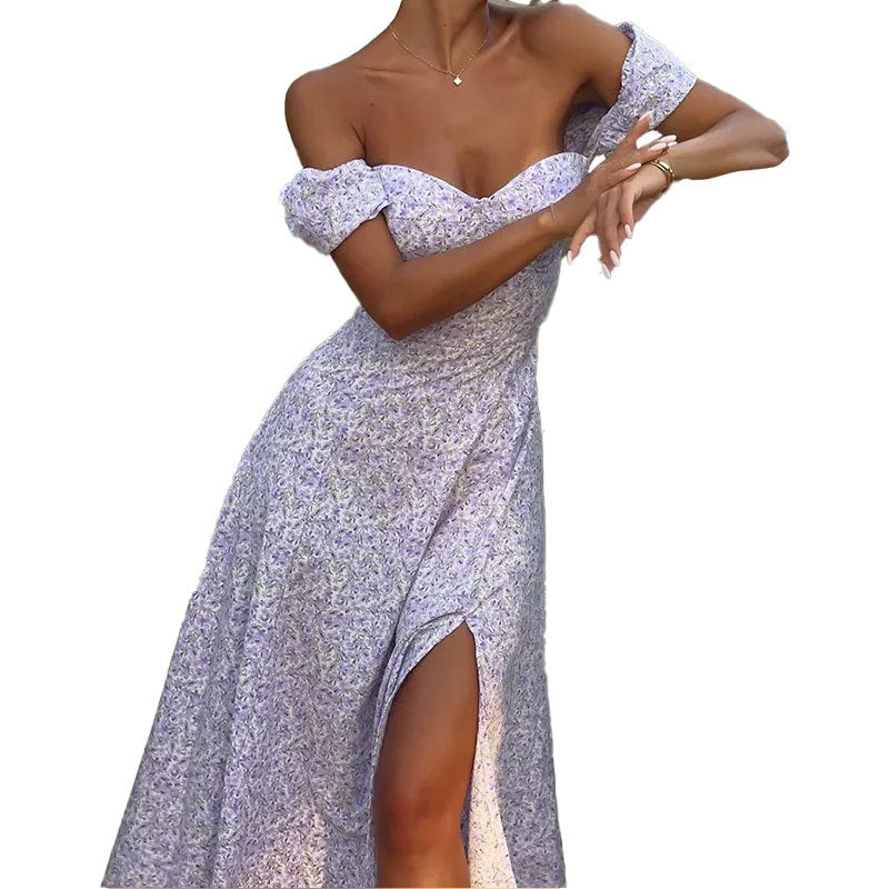 Damen Maxikleid Off-Shoulder mit Floralprint und seitlichem Schlitz