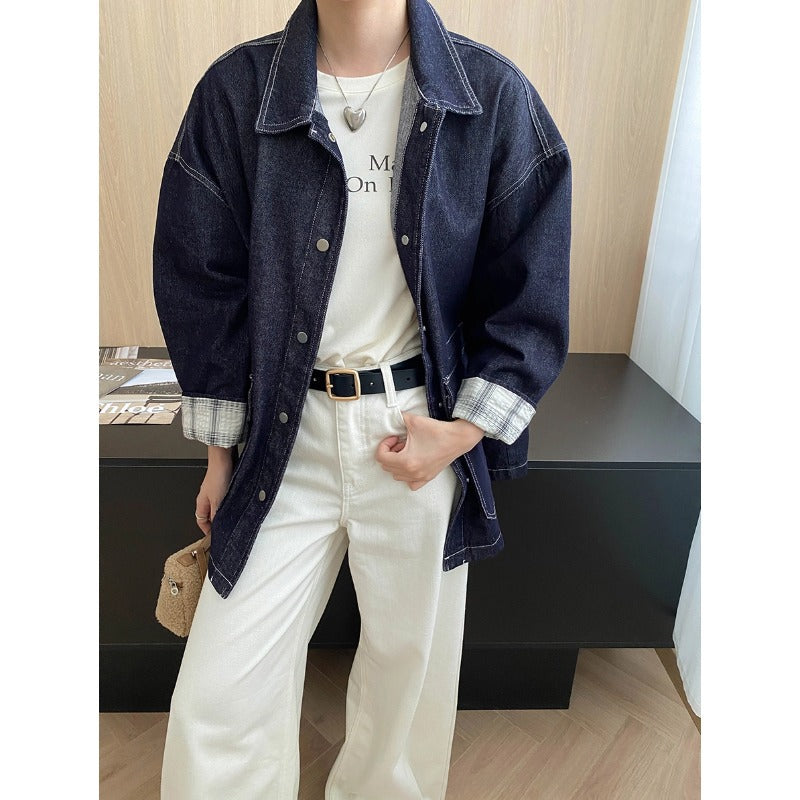 Damen Jeansjacke Vintage-Stil mit Taschen und Druckknöpfen - Norvielle