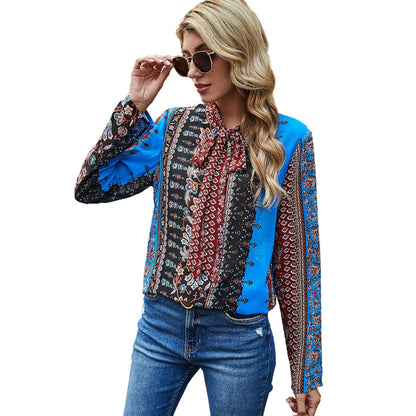 Damen Bluse Rüschendetails Kontrastmuster Norvielle