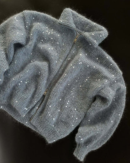 Damen Strickmantel mit Pailletten Glitzer Norvielle