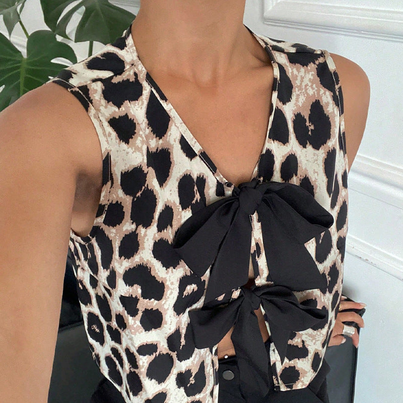 Damen Bluse Leopardenmuster Schleifen-Detail Norvielle