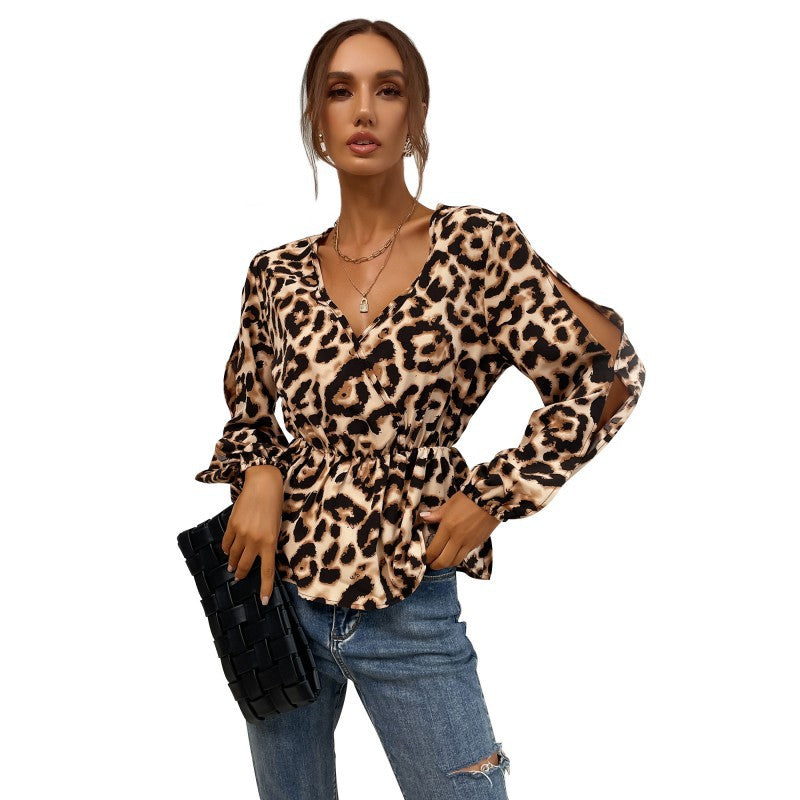 Damen Bluse Leopardenmuster Rüschendetails Norvielle