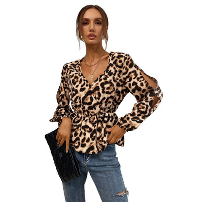 Damen Bluse Leopardenmuster Rüschendetails Norvielle