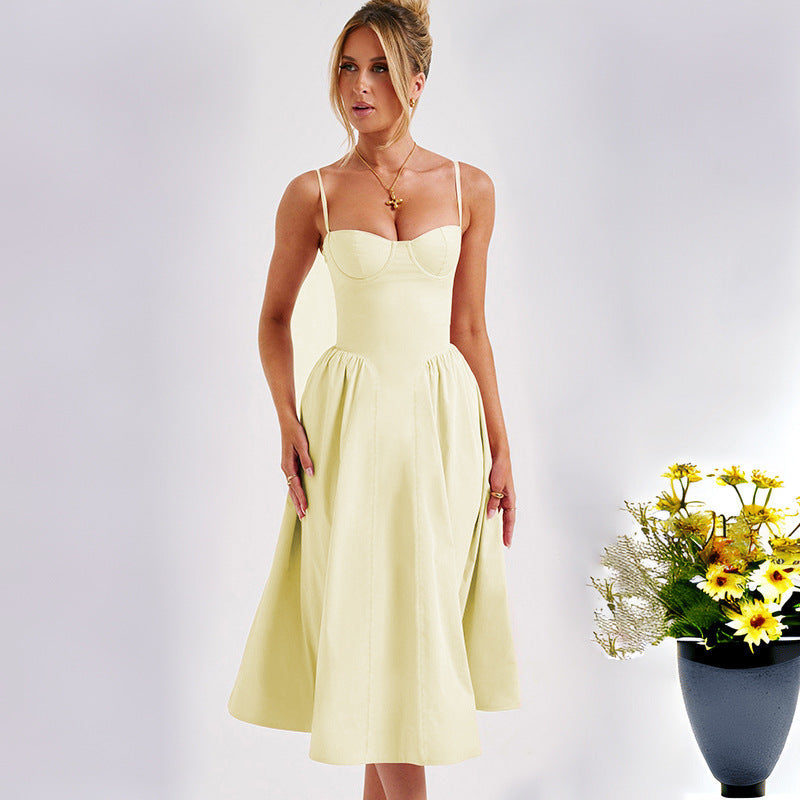 Damen Midi-Kleid Ästhetischer Herzausschnitt Schwingender Rock