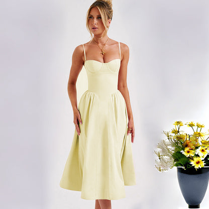 Damen Midi-Kleid Ästhetischer Herzausschnitt Schwingender Rock