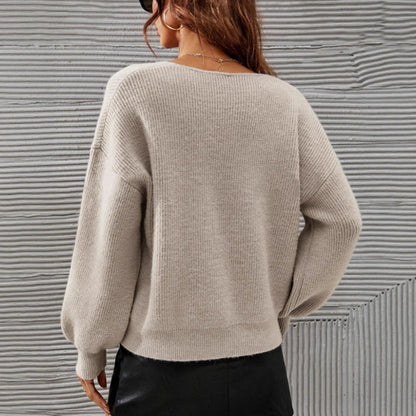 Damen Pullover V-Ausschnitt Lässige Passform Baumwolle Beige