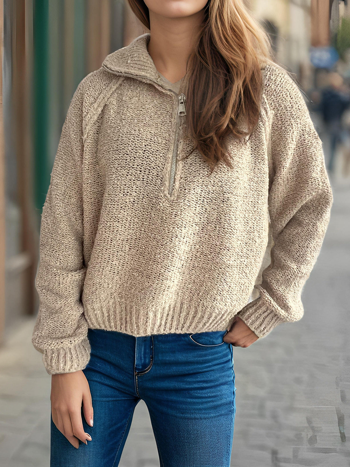 Damen Strickpullover Oversized Ärmel Norvielle