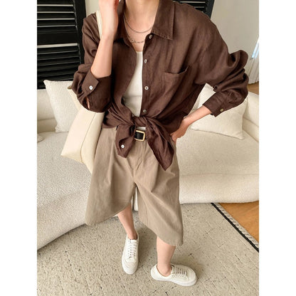 Damen Chino Shorts Falten Gürtel Detail Beige