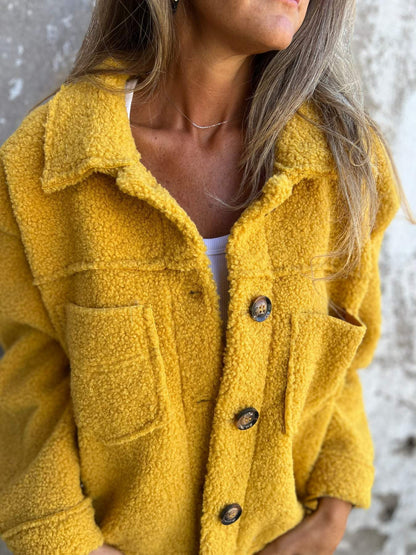 Damen Oversized-Jacke Flauschig mit Taschen und Knöpfen Norvielle