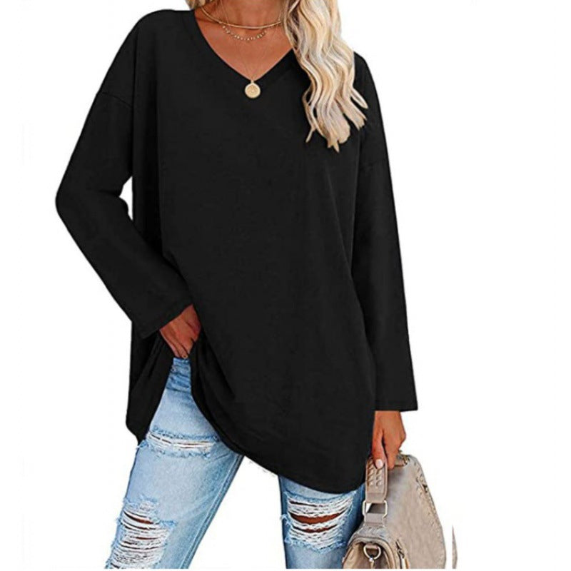 Damen Sweatshirt V-Ausschnitt Langärmlig Asymmetrisch Grau