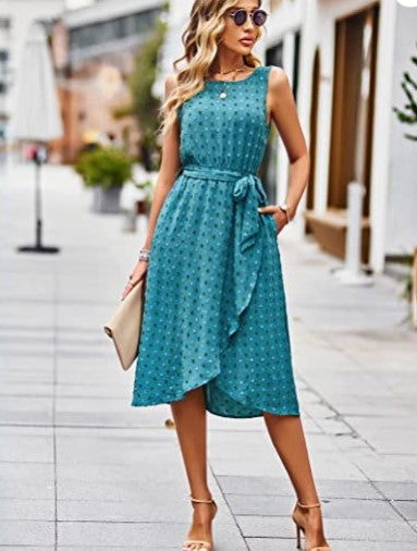 Damen Wickelkleid Glänzende Punkte Taillengürtel