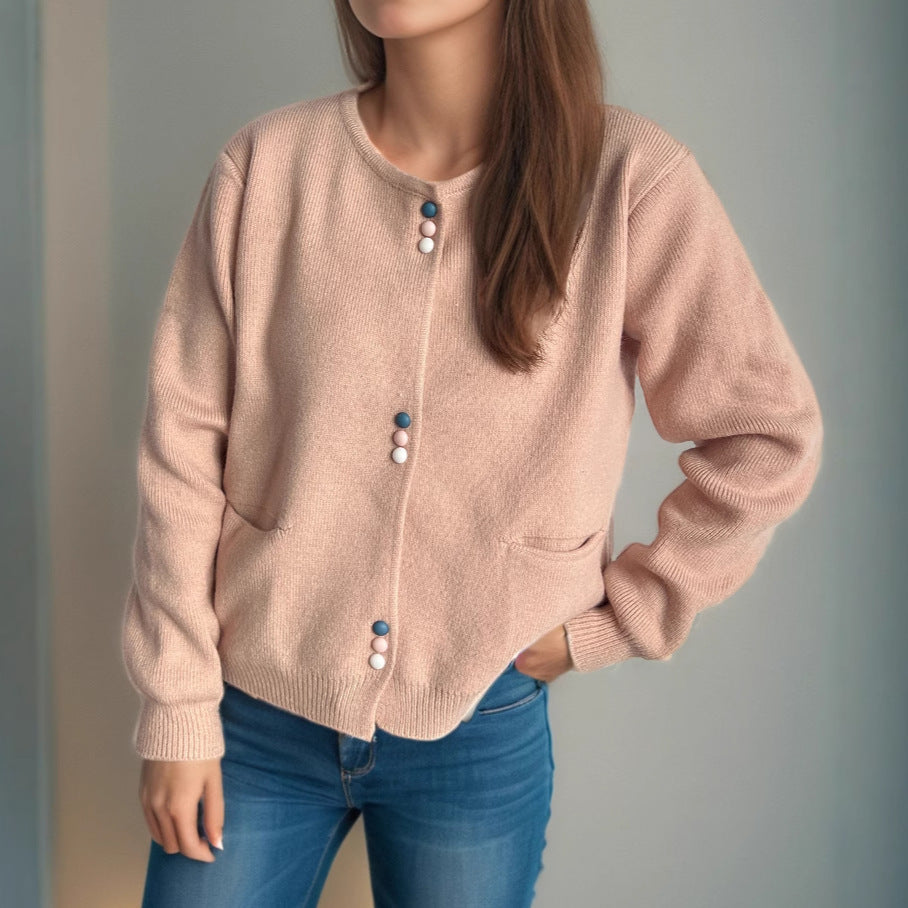 Damen Strickjacke Bunt Knöpfe Taschen Norvielle - Norvielle