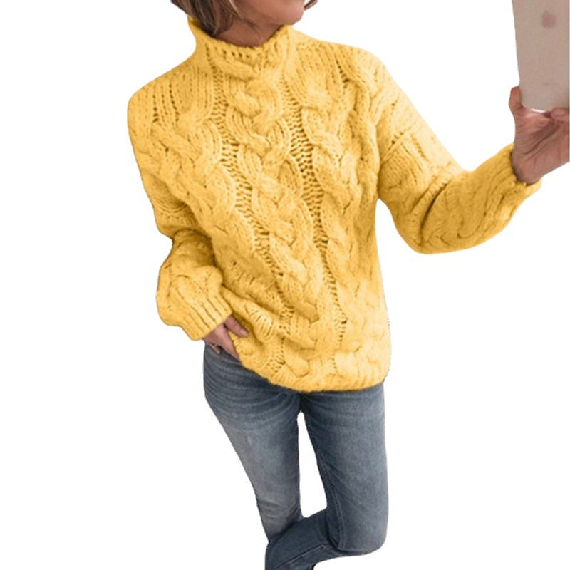 Damen Strickpullover Zopfmuster Hochkragen Norvielle