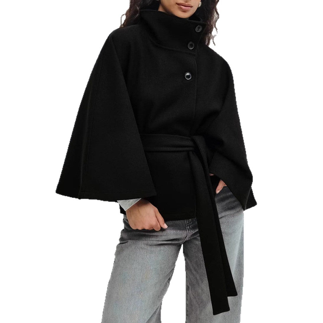 Damen Kapuzenjacke Breite Ärmel Taillengürtel Norvielle