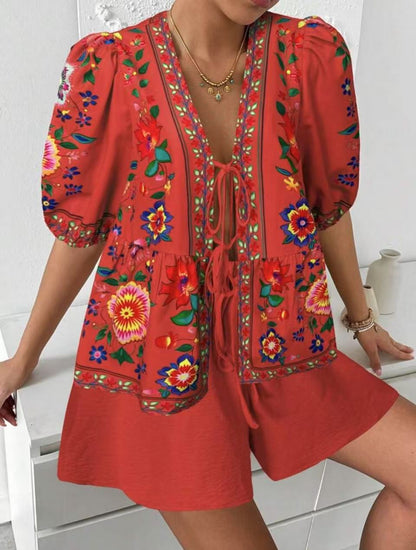 Damen Blusenshirt Blumenmuster Locker Norvielle