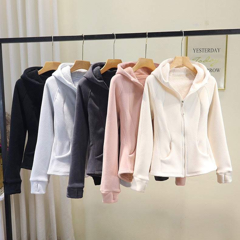 Damen Fleecejacke Mit Kapuze Durchgehender Reißverschluss Schwarz - Norvielle