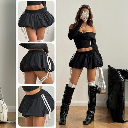 Damen Sportrock Elastischer Bund Verstellbare Rüschen Schwarz - Norvielle