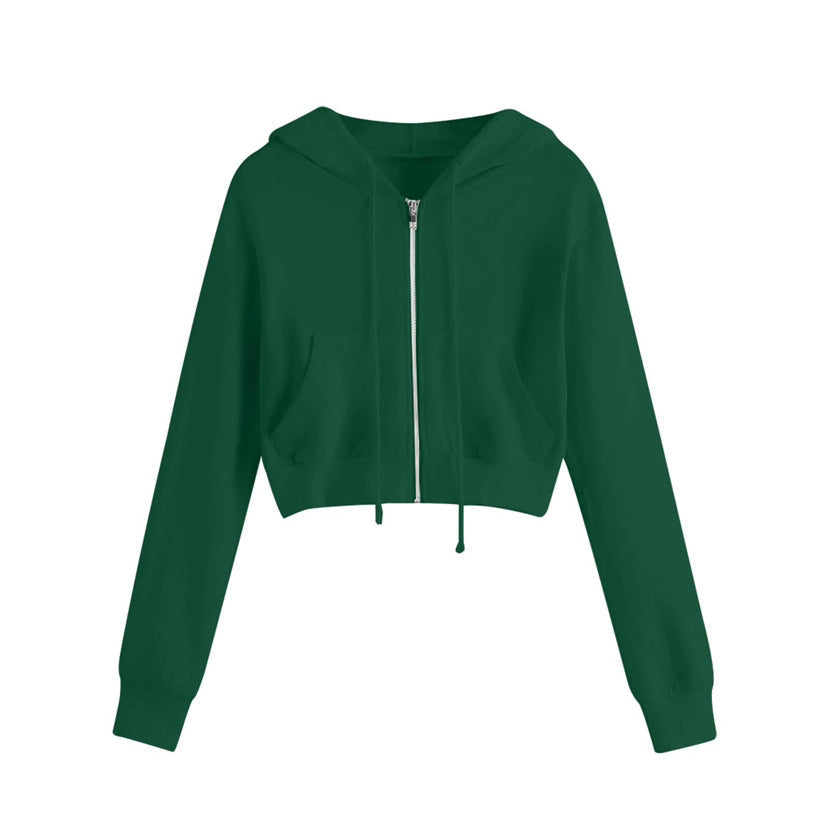 Damen Kurzhoodie Reißverschluss Kängurutasche Norvielle