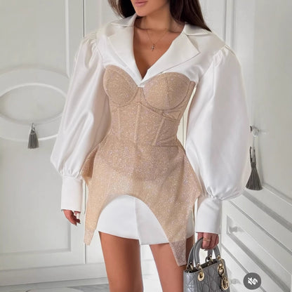 Damen Bustierkleid Puffärmel Elegant