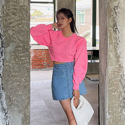 Damen Cropped Sweatshirt Voluminöse Ärmel Norvielle