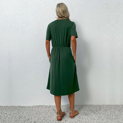 Damen Kleid Kurz Knöpfe Elastischer Bund Norvielle