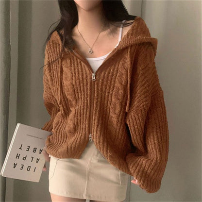 Damen Grobstrickjacke Kapuze Lässiger Schnitt Norvielle