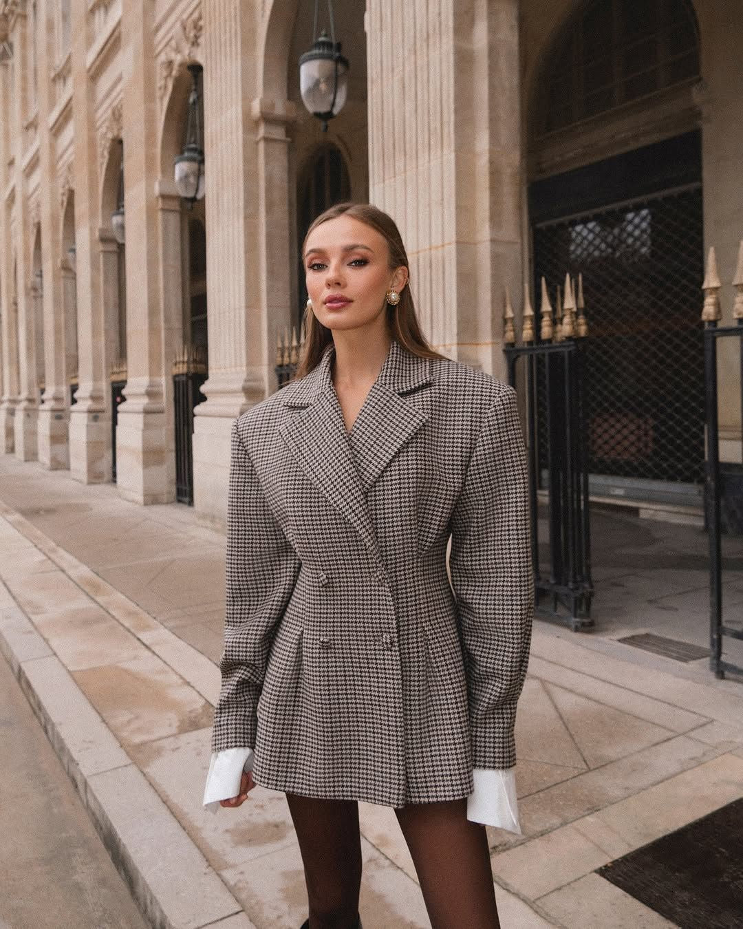 Damen Karo-Blazer Oversized Doppelter Knopfverschluss Norvielle