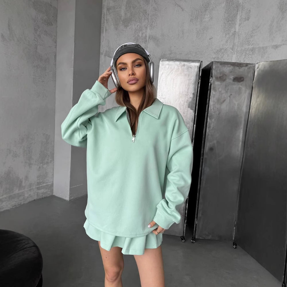 Damen Sweatshirt Sportlich Mit Reißverschluss Anthrazit