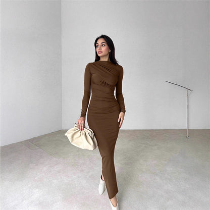 Damen Langarmkleid Figurbetont Raffung Elegant Norvielle