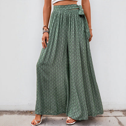 Damen Palazzo-Hose mit Bindegürtel und Print