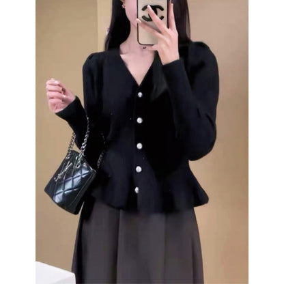 Damen Strickjacke Elegante Taillierung Dekorative Knöpfe Norvielle