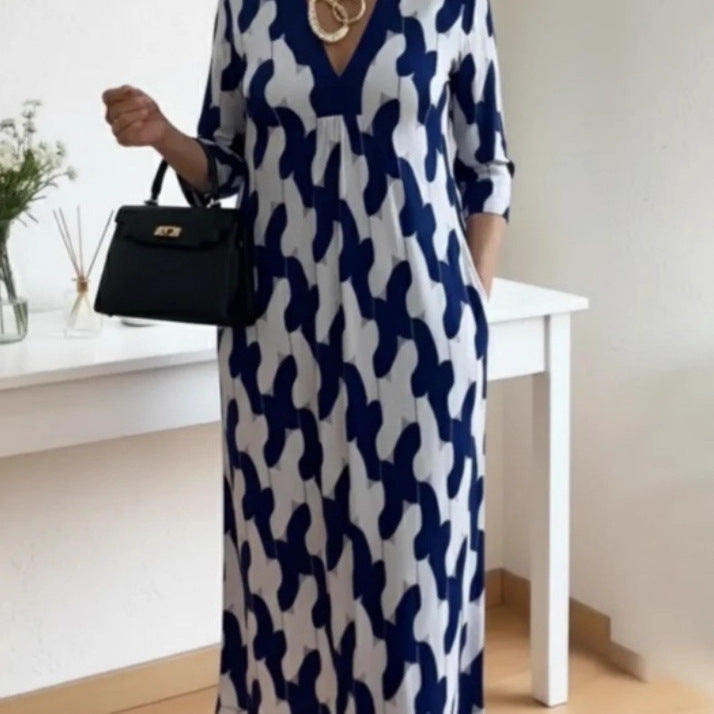 Damen Maxikleid V-Ausschnitt Baumwolle Schwarz - Norvielle