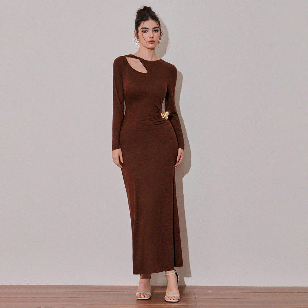 Damen Maxikleid Asymmetrischer Ausschnitt Drapierung
