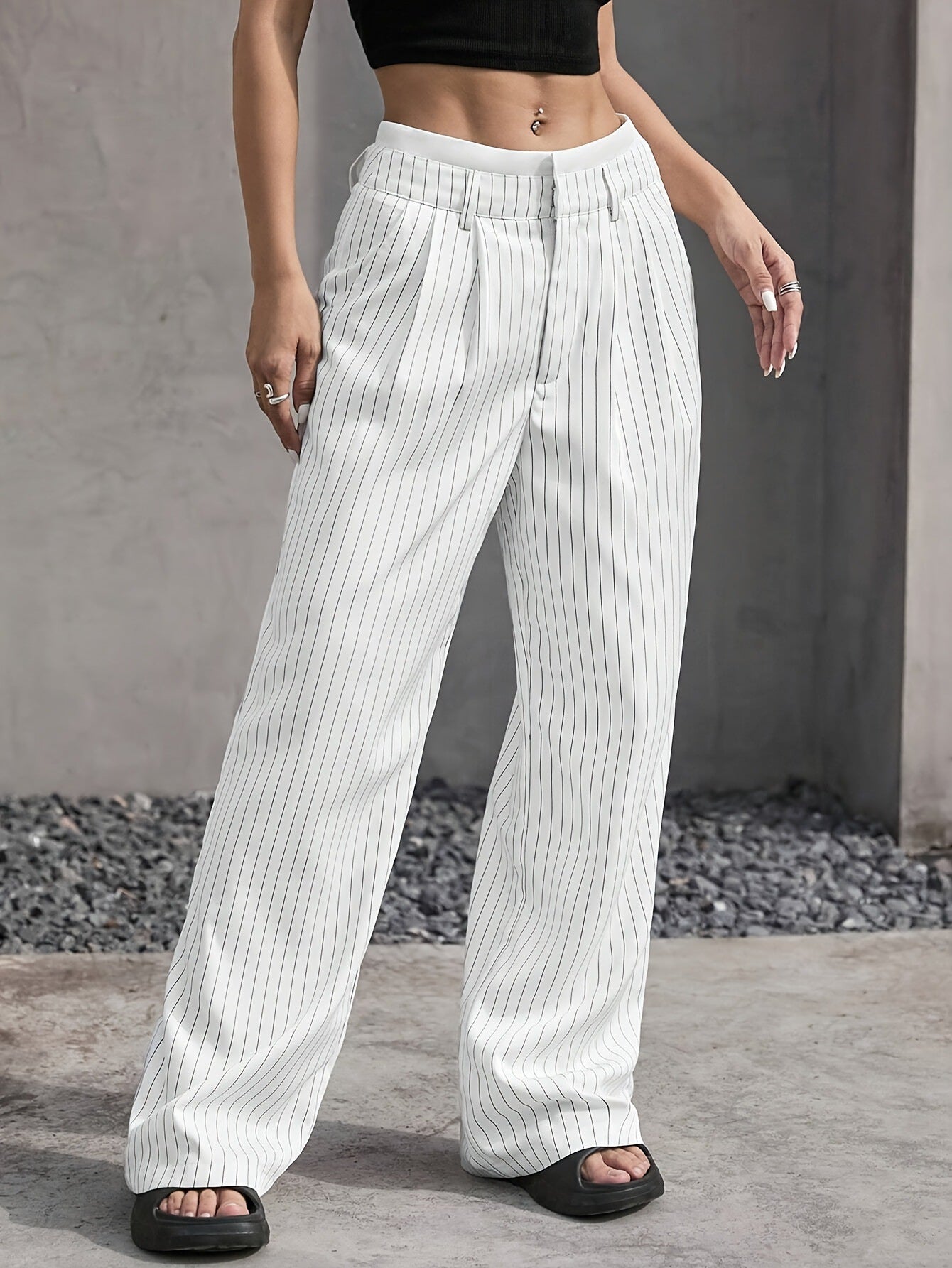 Damen Hochwasserhose Klassisch Schräge Taschen Norvielle