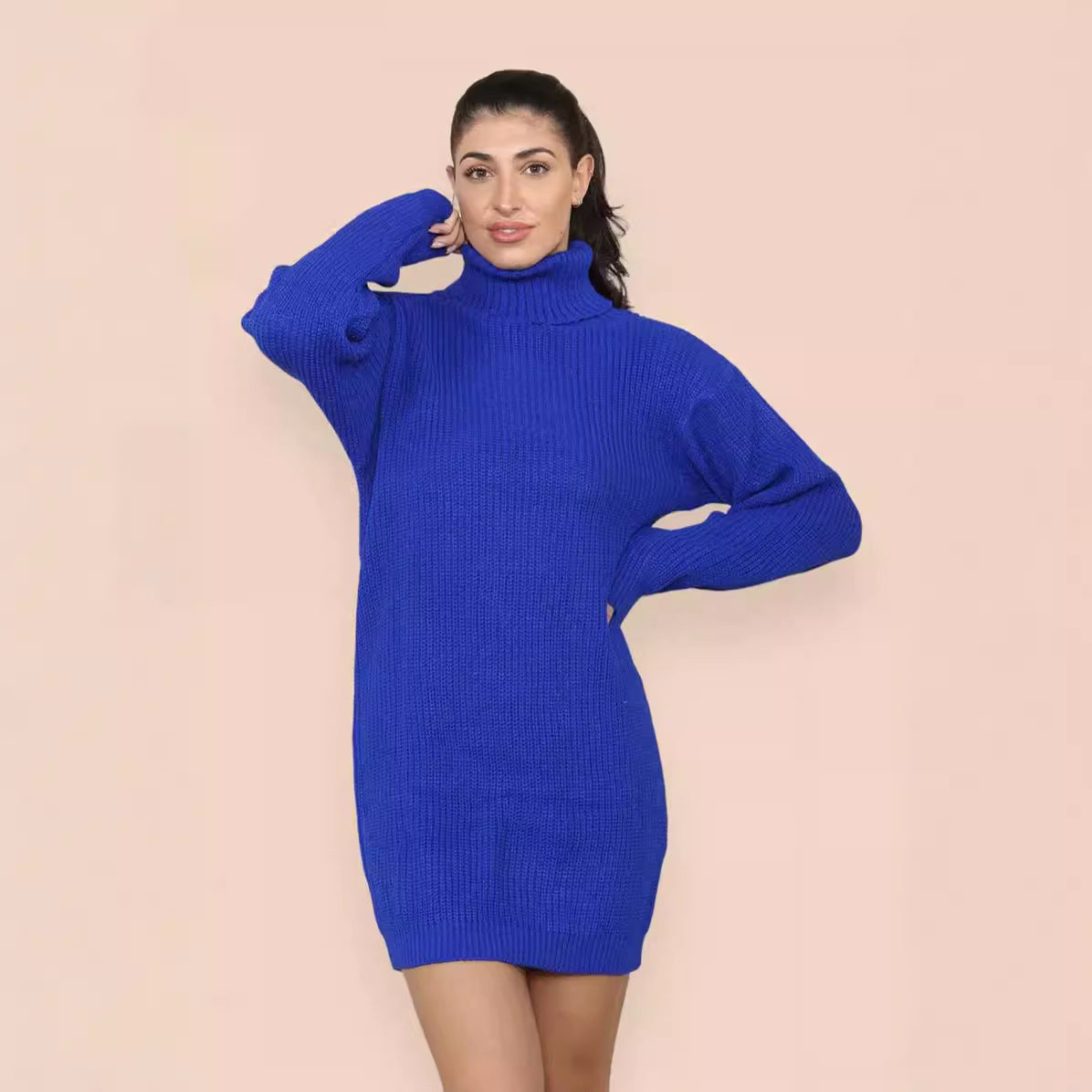 Damen Strickkleid Rollkragen Lässig Norvielle