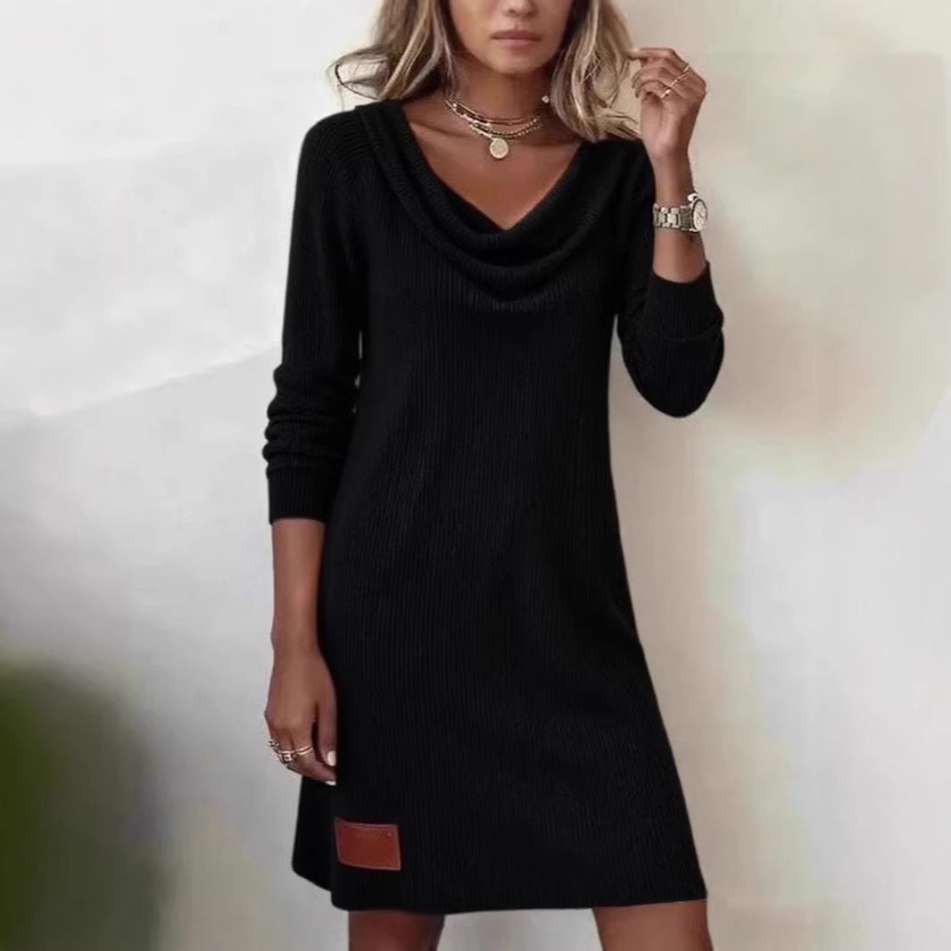 Damen Strickkleid Lässig Wasserfall-Ausschnitt Norvielle