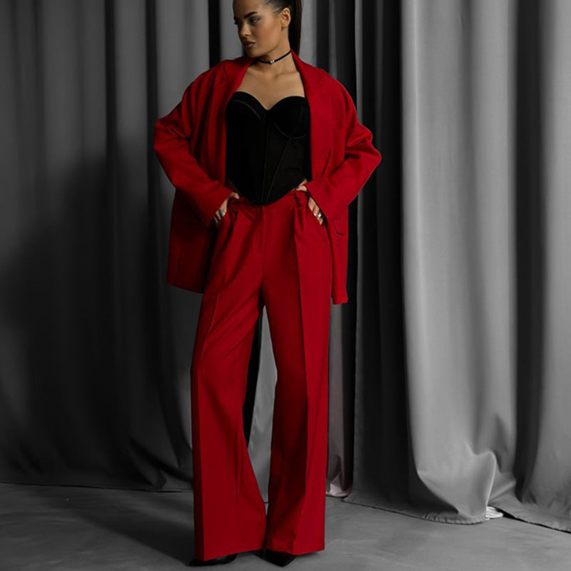 Damen Zweiteiler-Set Oversized Blazer Weite Hose Norvielle