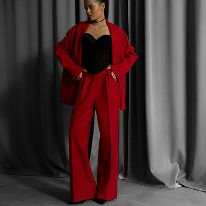 Damen Zweiteiler-Set Oversized Blazer Weite Hose Norvielle