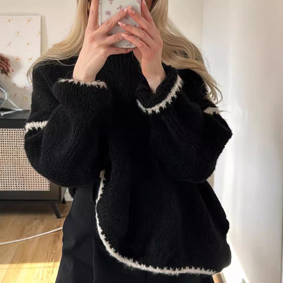 Damen Oversized Strickpullover mit Kontrastakzenten Norvielle