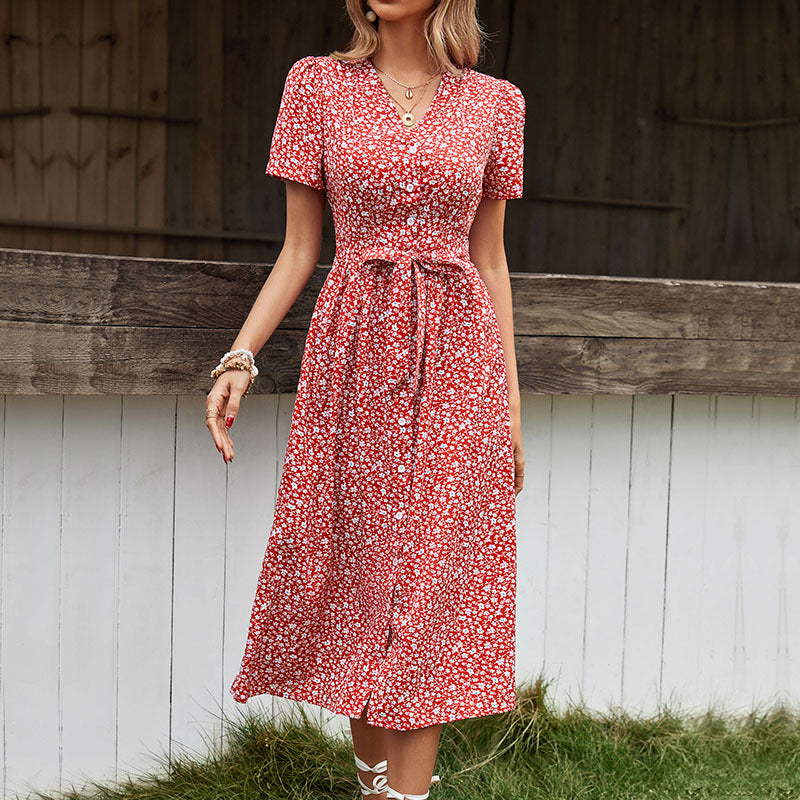 Damen Maxikleid Floralmuster Lässiger Taillengürtel Norvielle