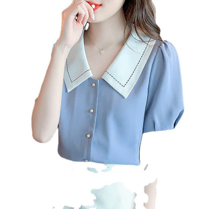 Damen Bluse Großer Kragen Rüschendetails Elegante Bluse