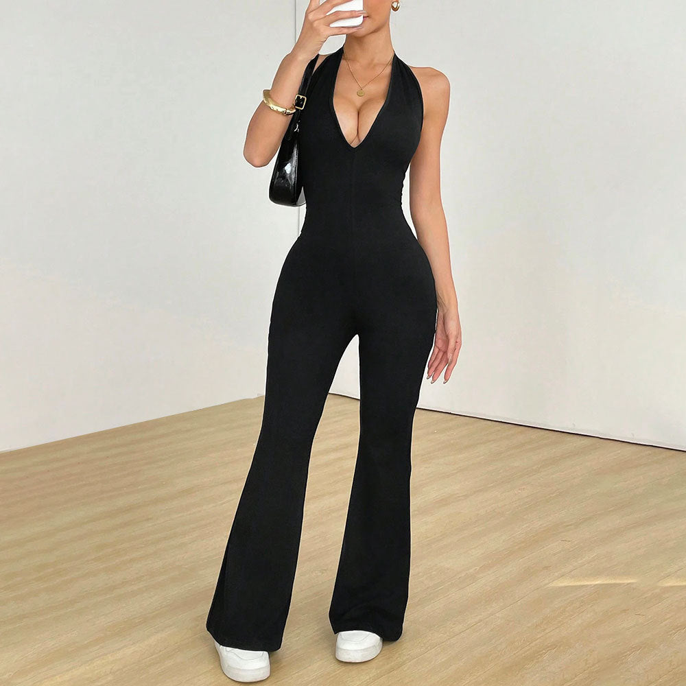 Damen Jumpsuit V-Ausschnitt Weitbein Norvielle