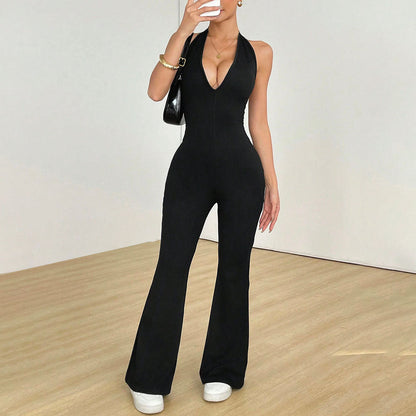 Damen Jumpsuit V-Ausschnitt Weitbein Norvielle